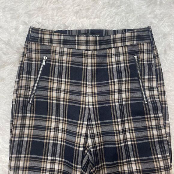 ZARA Plaid Skinny Pants Size XS High Rise Pants Zipper Pockets Y2K Preppy - Picture 2 of 10